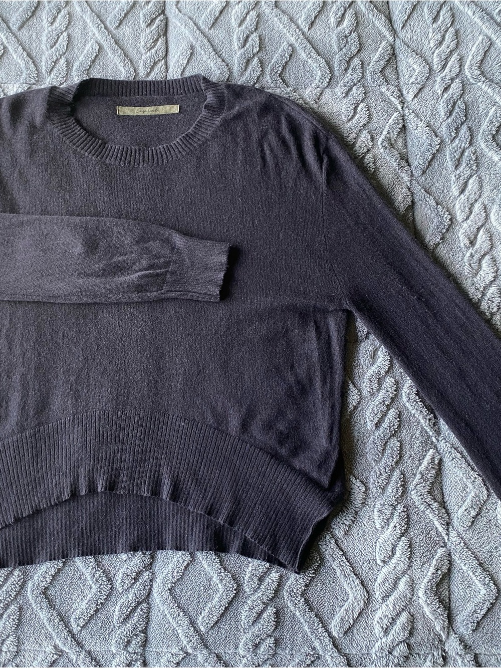 Enza Costa Cashmere Crewneck Sweater in charcoal. Size M-L